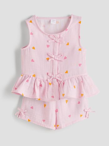 Pink Bow Girl Blouse and Shorts 2 Pcs