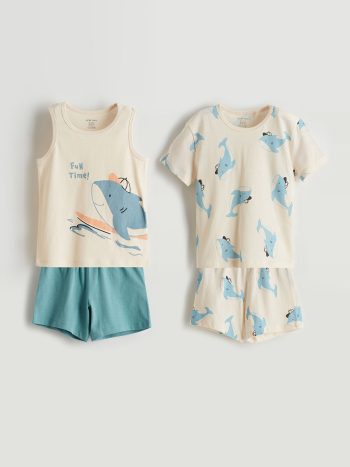 LCW Baby - Cream Printed Baby Boy Tank Top and Shorts Set