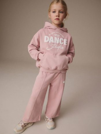 Girls' Cotton Hooded Dance Printed Sweatshirt and Wide Leg Tracksuit Bottoms Set