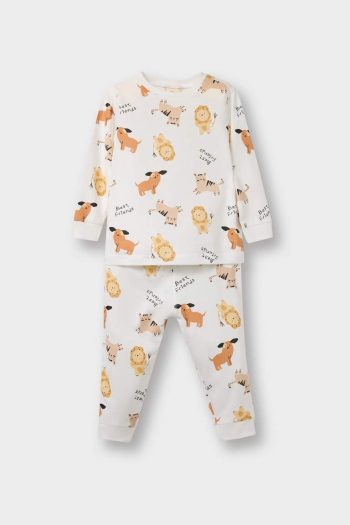 Baby Boy Pajama Set Animal Patterned Long Sleeve Combed Cotton Top and Long Bottoms