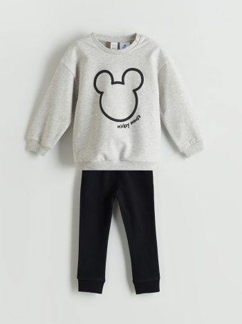 White Mickey Mouse Printed Baby Boy Sweatshirt and Sweatpants Set