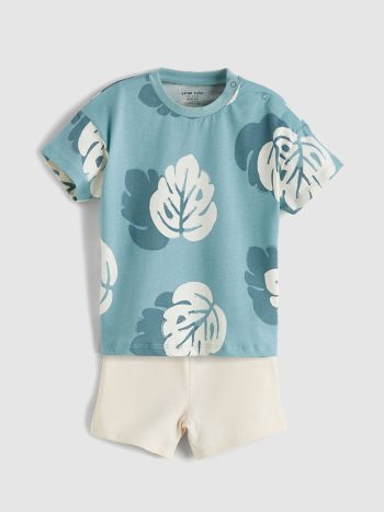 Blue Printed Baby Boy T-Shirt and Shorts 2 pcs