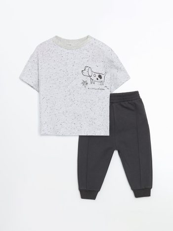 Crew Neck Baby Boy T-Shirt and Trousers 2-Pcs