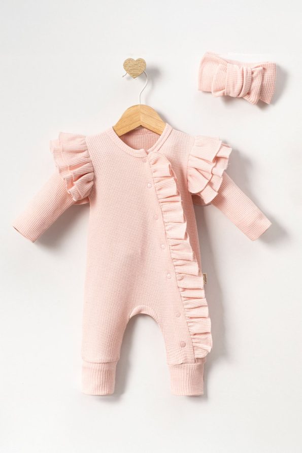 Cute Baby Jumpsuit with Headband for Girls (0-6 Months) - Pink