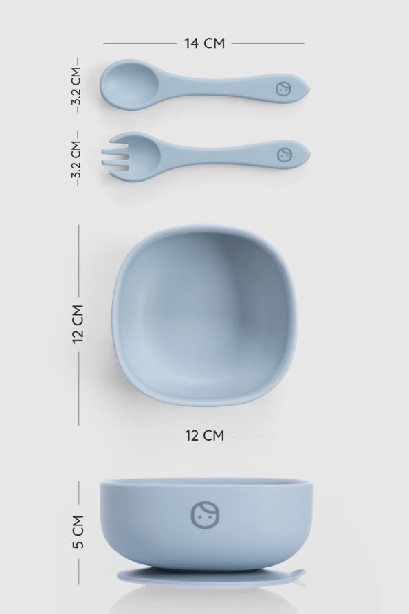 Silicone Vacuum Blue Baby Feeding Plate Fork Spoon Set