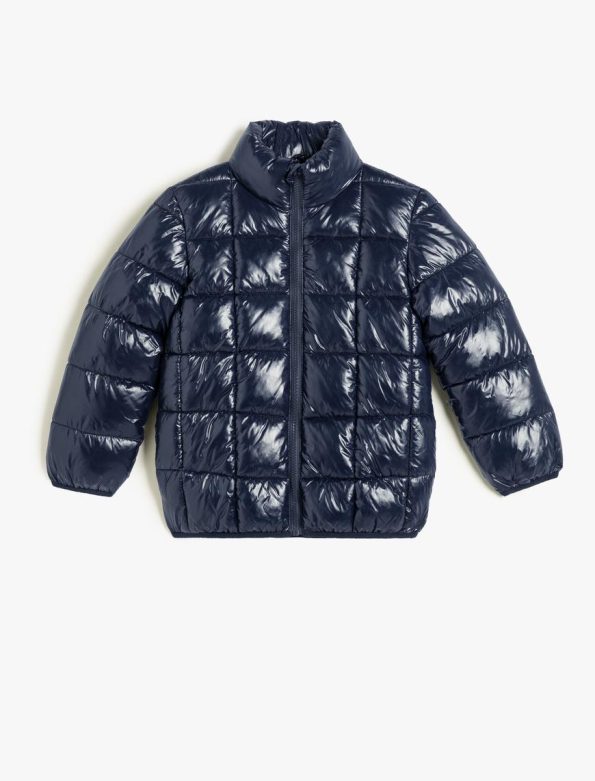 Boys' Quilted Jacket with Stand Collar and Zipper