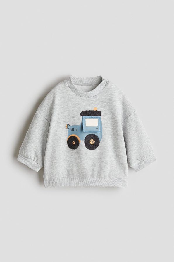 Detailed Motif Fleece Lined Sweatshirt