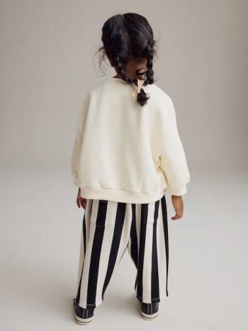 Girls' Cotton Embossed Sweatshirt and Striped Pants Set