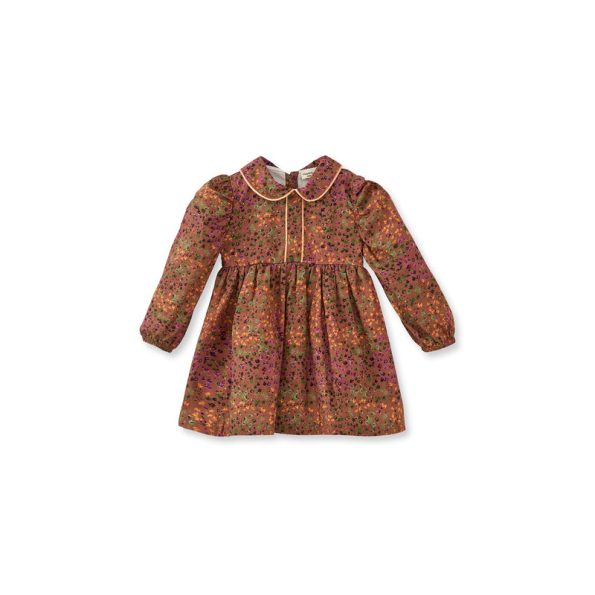 Brown Cotton Dress with Floral Velvet Trim