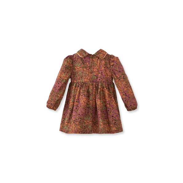 Brown Cotton Dress with Floral Velvet Trim
