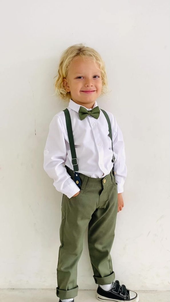 LULU Kids Oxford Boys Suit Set with Bow Tie and Suspenders