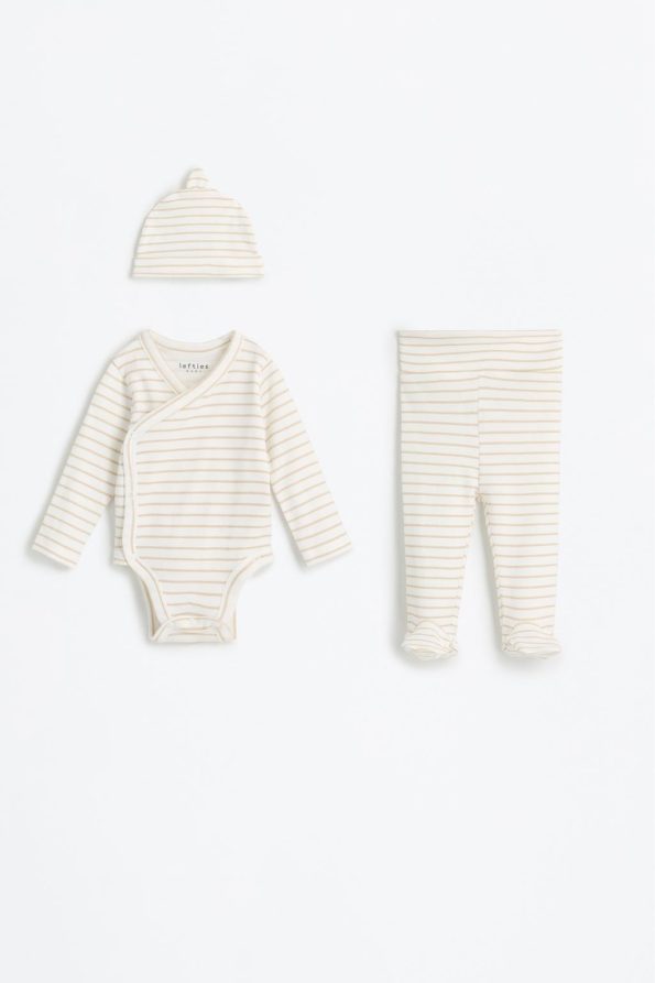 Three-Piece Bodysuit, Footed Leggings and Hat Set