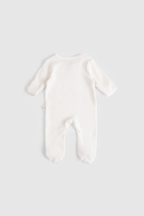 Self-Mitten Footed 2-Piece Organic Cotton Blue - Ecru Romper Set
