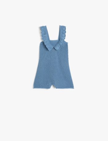 Girls' Baby Square Neck Ruffled Strap Knit Jumpsuit