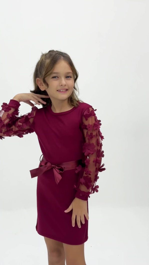 My Kids Wear Tie-Belt Tulle Detail Children's Dress