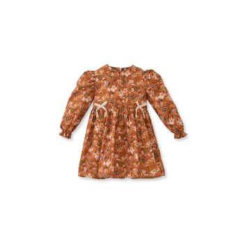 Orange Cotton Dress with Ribbon and Floral Pattern