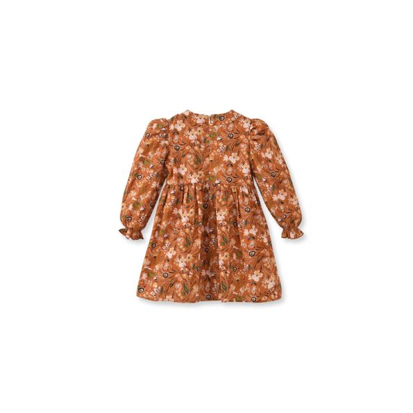 Orange Cotton Dress with Ribbon and Floral Pattern