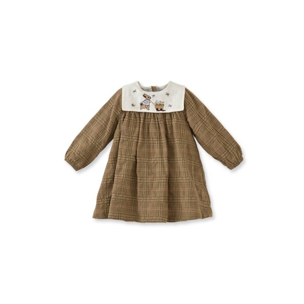 Brown Checkered Cotton Dress