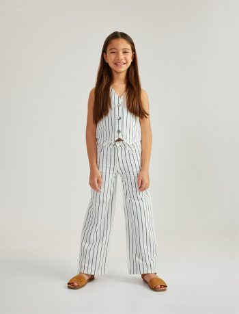 Girls' Cotton Striped Wide Leg Denim Pants