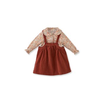 Burgundy Velvet Dress and Patterned Shirt Set