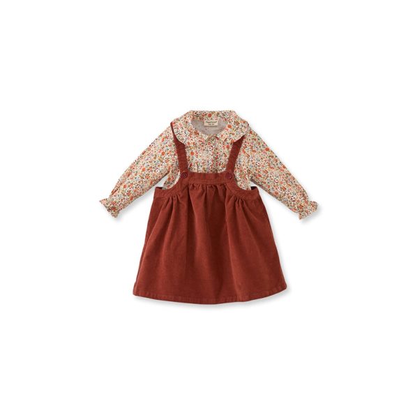 Burgundy Velvet Dress and Patterned Shirt Set