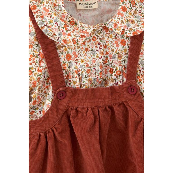 Burgundy Velvet Dress and Patterned Shirt Set