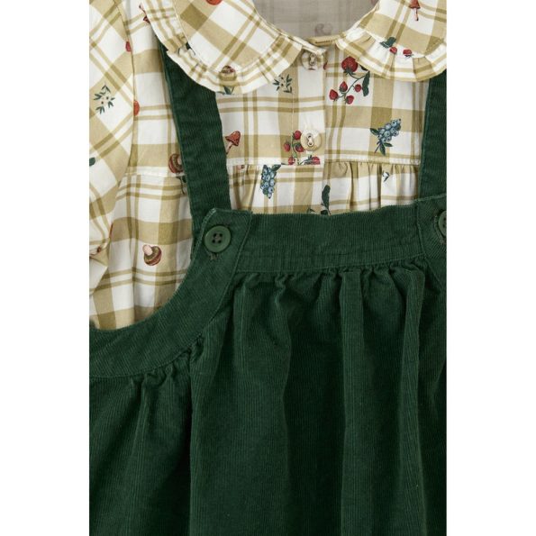 Green Velvet Pinafore and Patterned Shirt Set