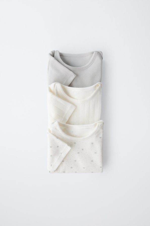 3-Pack of Short Sleeve Bodysuits with Twig Print
