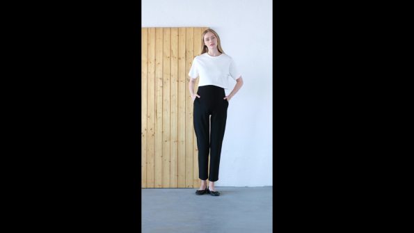 BUSA Maternity Stretch Belly Band Adjustable Waist Mom Fit Classic Gabardine Pants Black