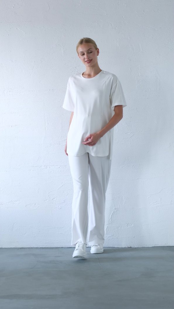 BUSA Maternity Short Sleeve Nursing Jumpsuit Set White