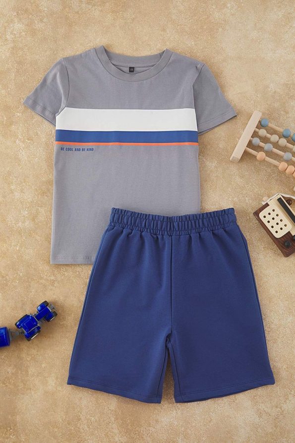 Trendyolmilla Kids Gray Cotton Printed T-Shirt and Shorts Set