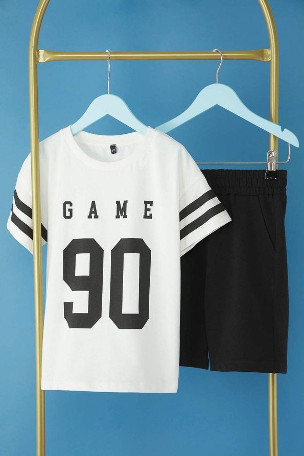 Trendyolmilla Kids Cream Printed T-Shirt and Shorts Set for Boys