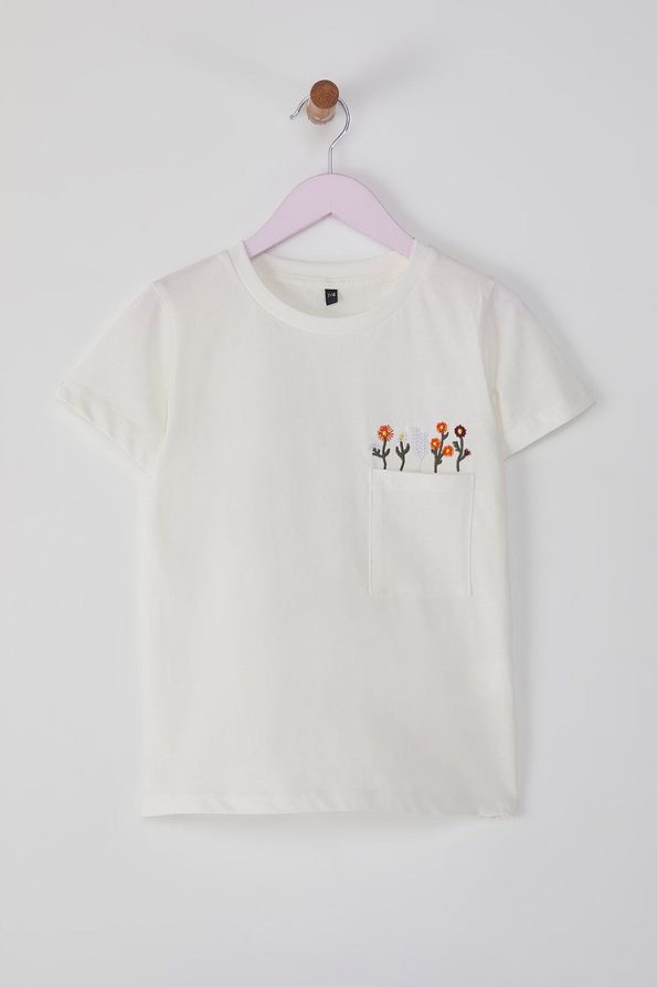 Trendyolmilla Kids Cream Floral Pocket Detail Short Sleeve T-Shirt