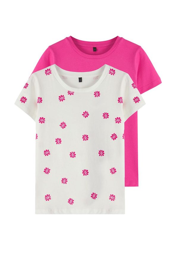 Trendyolmilla Kids Fuchsia-Ivory Floral Short Sleeve T-Shirt Set for Girls