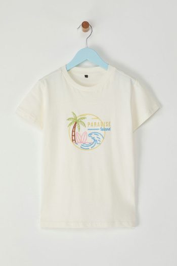 Trendyolmilla Kids Cream Cotton Palm Embroidered Regular Fit Short Sleeve T-Shirt