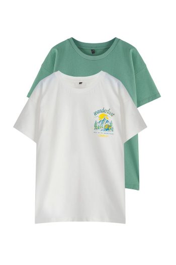 Trendyolmilla Kids Cream-Green 2-Pack Boys Oversized Knit T-Shirt