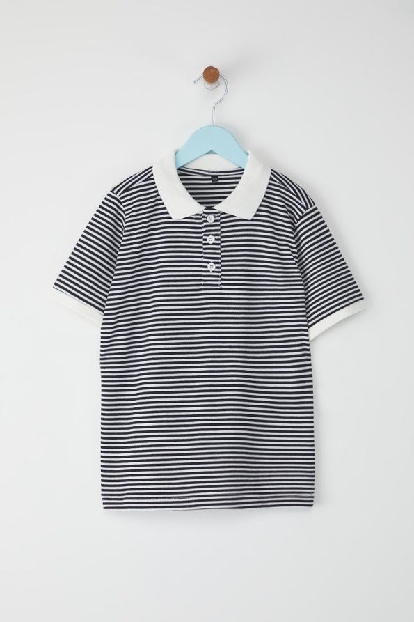 Trendyolmilla Kids Black Striped Short Sleeve Polo T-Shirt