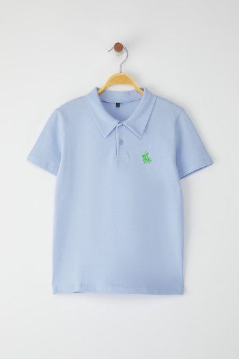 Trendyolmilla Kids Blue Cotton Embroidered Polo Shirt for Boys