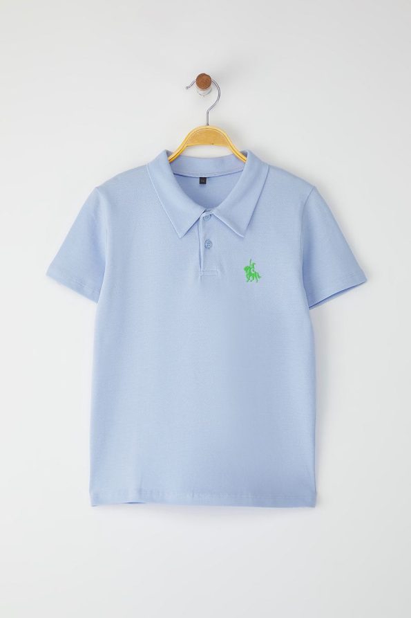 Trendyolmilla Kids Blue Cotton Embroidered Polo Shirt for Boys
