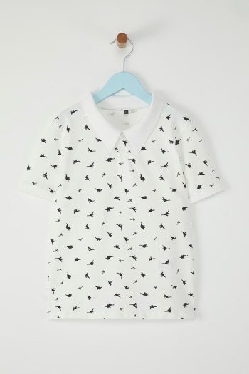 Trendyolmilla Kids Cream Cotton Printed Polo Neck Short Sleeve T-Shirt
