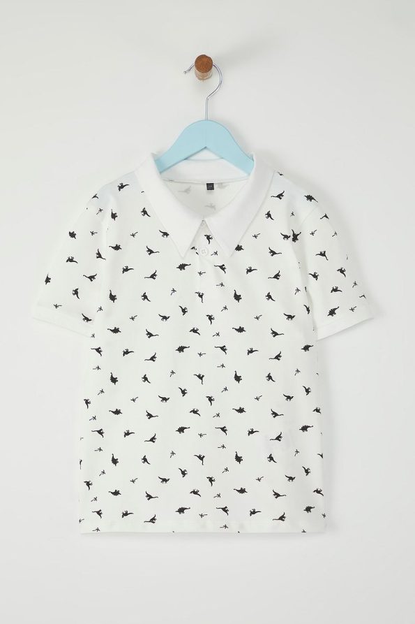 Trendyolmilla Kids Cream Cotton Printed Polo Neck Short Sleeve T-Shirt
