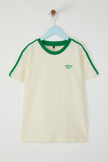 Trendyolmilla Kids Green Boys' 100% Cotton Slogan Embroidered Short Sleeve T-Shirt