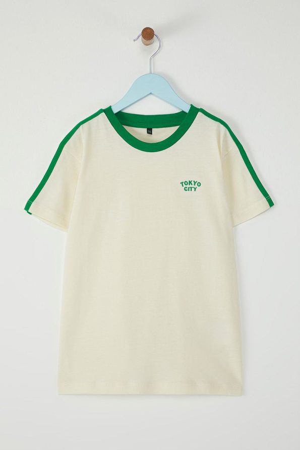 Trendyolmilla Kids Green Boys' 100% Cotton Slogan Embroidered Short Sleeve T-Shirt
