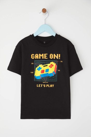Trendyolmilla Kids Black Cotton Short Sleeve T-Shirt for Boys