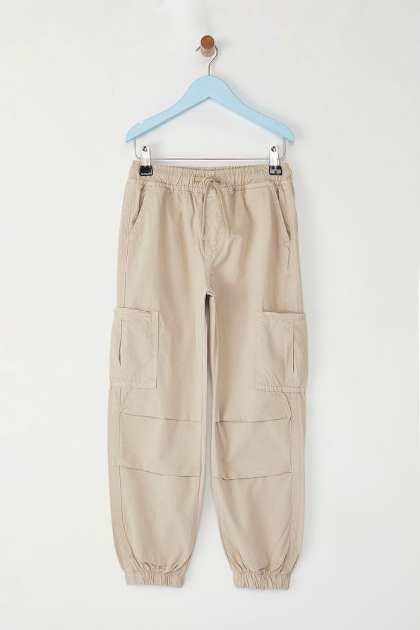 Trendyolmilla Kids Beige Boys' 100% Cotton Pocket Detail Elastic Denim Pants