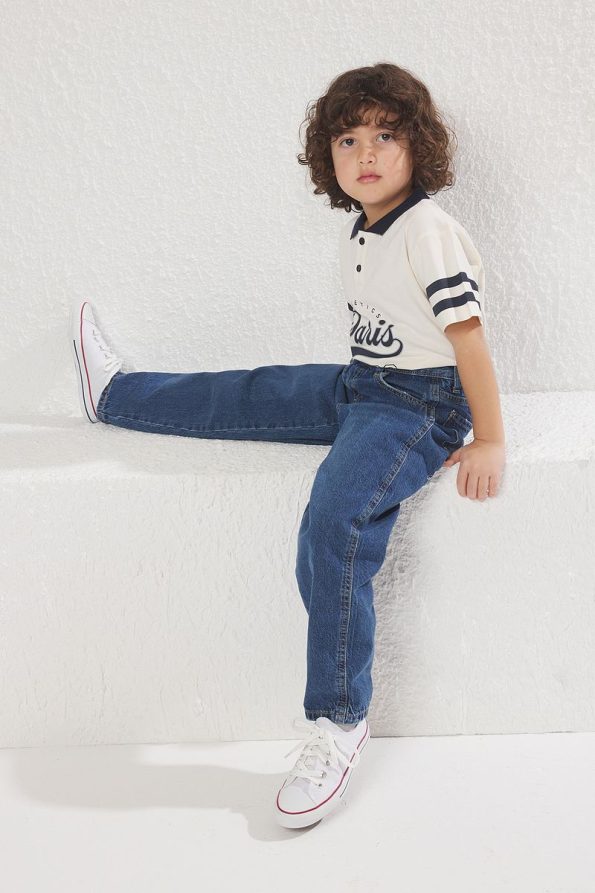 Trendyolmilla Kids Dark Blue Boy's Baggy Cotton Denim Pants