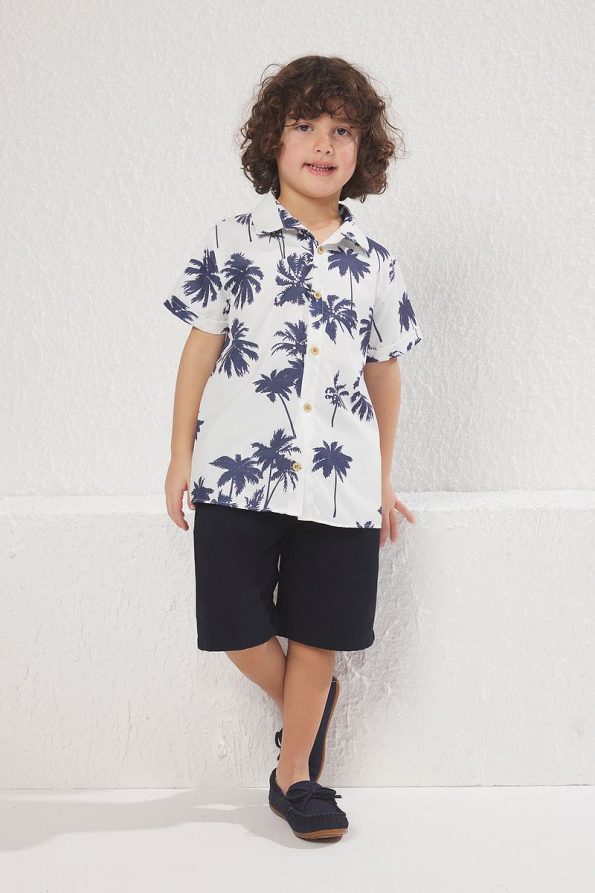 Trendyolmilla Kids Navy Blue Cotton Printed Shirt and Shorts Set