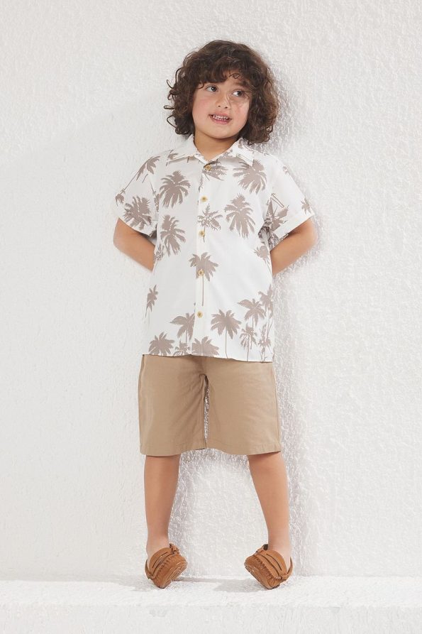 Trendyolmilla Kids Beige Cotton Printed Shirt and Shorts Set