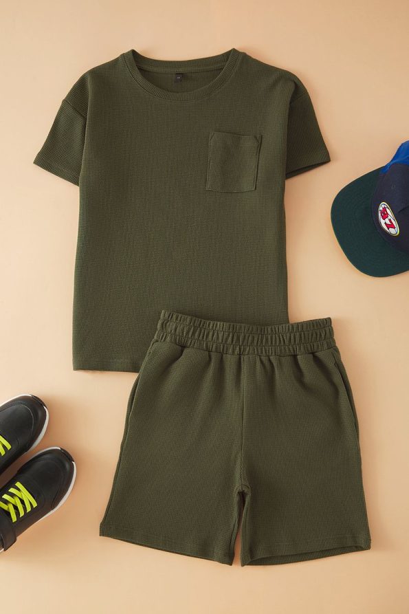 Trendyolmilla Kids Khaki Cotton Basic Short and T-Shirt Set