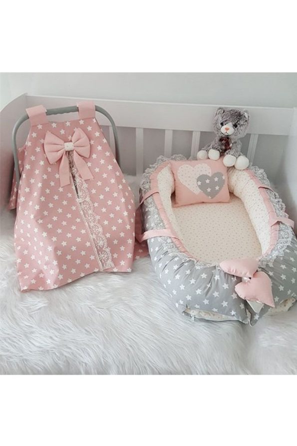 Jaju Baby Nest Grey Star 4-Piece Set with Crib and Stroller Cover